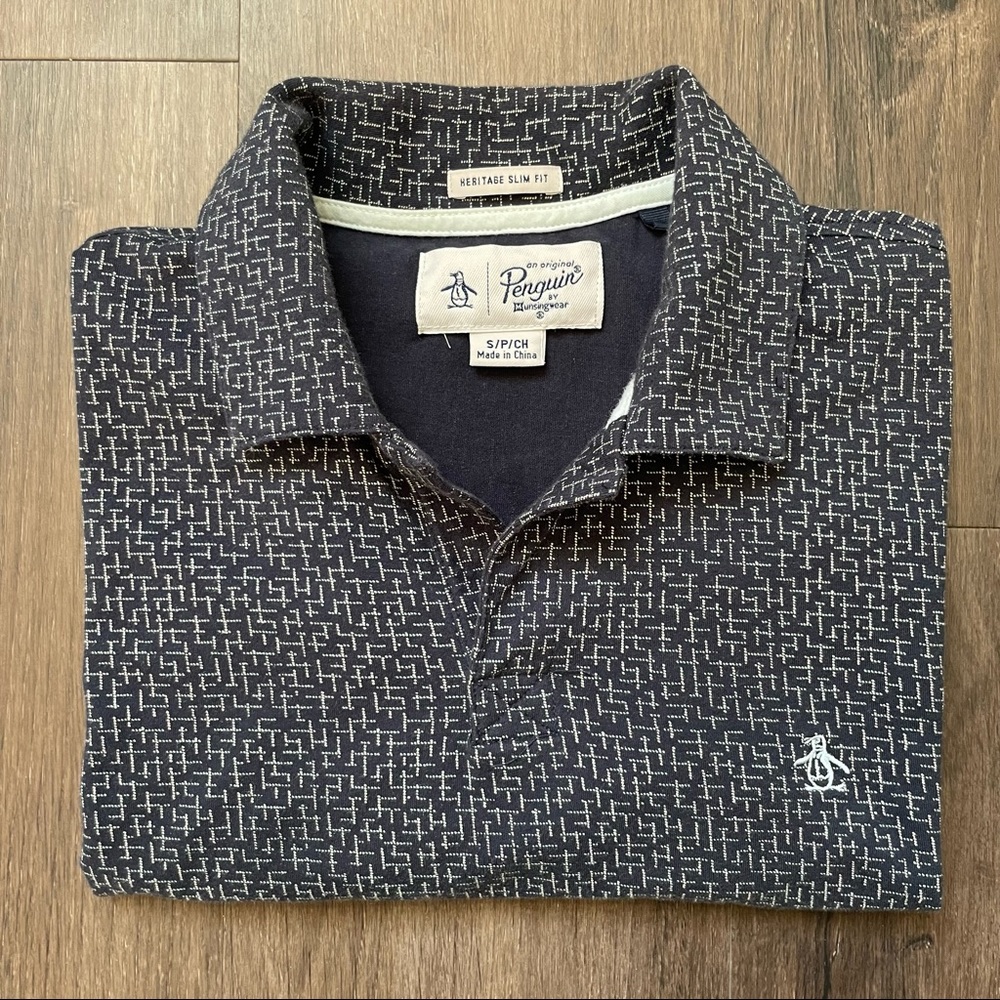 Original Penguin Navy Polo with White Geometric Pattern